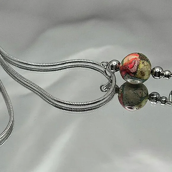 Stainless Steel Imperial Jasper and Crstal Necklace and Earimgs Set - Picture 8 of 9